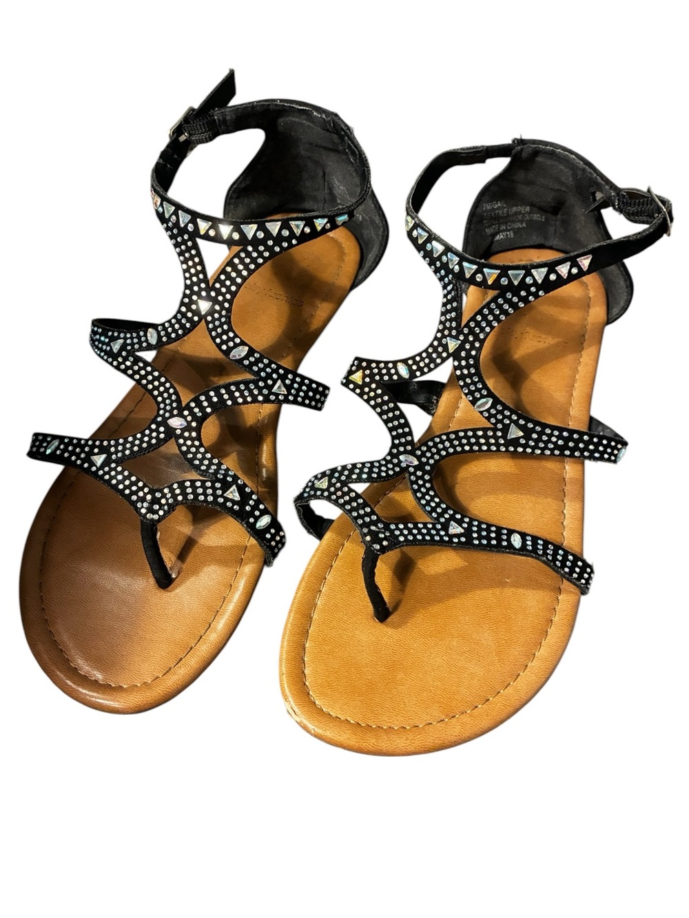 daisy fuentes Women's Black Strappy Rhinestone Sandals Size 7